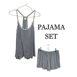 Cottagecore Pajama Set Japna Lounge Striped Daisy Trim Coquette Size M